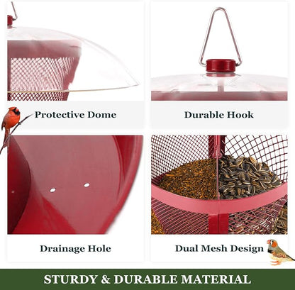 Kingsyard Bird Feeder for Outside, Dual-Use Metal Mesh Wild Bird Feeder with Weatherproof Dome Dual, 2.5 lbs Seed Capacity for Finch Cardinal
