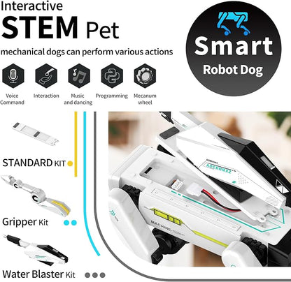 EVADA 3 in 1 Robot Dog with Wheels Kit, 30+ Bionic Actions, Voice & Remote Control, Programmable Moves, Rechargeable Battery, All-Terrain Stunt Pet Toy for Kids (Removable Claw & Cannon)