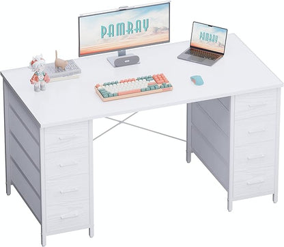 Pamray 47 Inch Computer Desk with 8 Fabric Drawers for Home Office Work | Ample Storage, Space-Saving, Suitable for Home Office Bedrooms Dorm Living Rooms for Study, Writing, Work