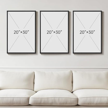 Large Framed Black and White Abstract Wall Art for Living Room, 3 Piece Canvas Prints Paintings Artwork for Walls, Modern Minimalist Pictures for Hallway Stair Office Wall Decor -Total Size 30x60 Inch