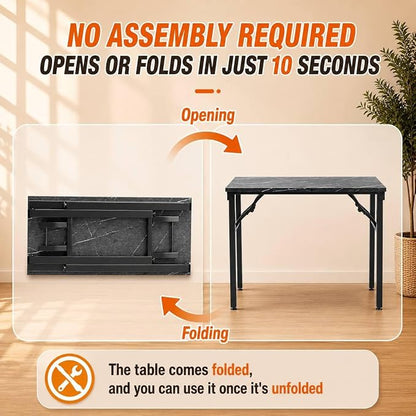 Folding Table Computer Desk - 35.8" No Assembly Folding Desk Design and Foldable Office Desk, Small Desk for Bedroom, Compact Storage Portable Use for Dorm and RV Small Space, Marble Greige