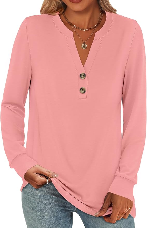 ANRABESS Women's Long Sleeve Shirts 2026 Spring Fashion Dressy Casual Tops Trendy Henley Blouses Cute Work Outfits Clothes