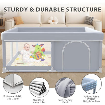 XVISHX Baby Playpen with Mat, 50 x 50 Inch Play Pen Playards, Playpen for Babies and Toddlers, Baby Playard for Indoor & Outdoor Active Center Game Fence, Skin-Friendly Fabric and Soft Breathable Mesh