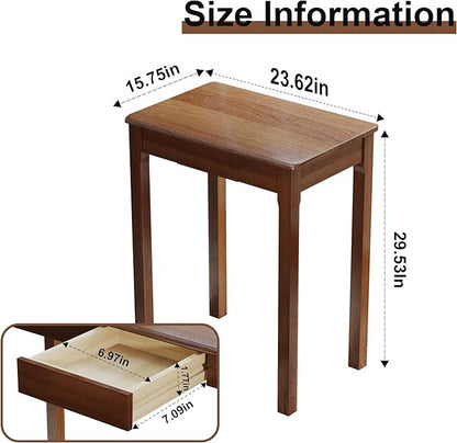 Solid Wood Desk with Drawers - 23.6" Narrow Desks for Small Spaces, Mid Century Modern Desks, Small Wooden Vintage Computer Writing Desk, Study Table for Home Office Bedroom, Walnut