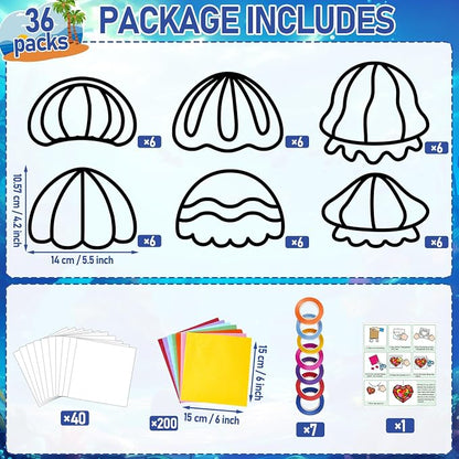 Qyeahkj 36 Set Jellyfish Suncatchers Craft for DIY Ocean Window Tissue Paper Craft Kit Under the Sea Stained Glass Window Ornaments Decoration for Home Art Project Summer Jellyfish Party Favor Gift