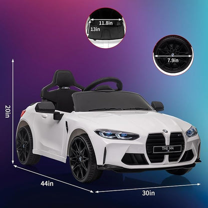 12V Ride On Car for Kids，Licensed BMW M4 Battery Powered Vehicle Car for Boys and Girls, with Remote Control,3 Speed,Led Light,(White)