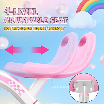 Kkdi Toddler Tricycle for 1-3 3-5 Year Olds, 2 3 4 5 Year Old Girl Birthday Gifts, Pink Toddler Baby Bike, 4-Level Adjustable Seat, 3 Color Light Wheels, 2 Baskets, Outdoor Riding Toys for Ages 2-4