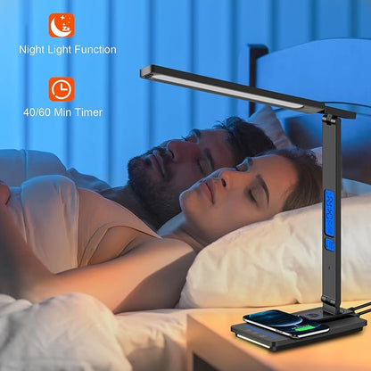 AFROG 5th Gen Multifunctional LED Desk Lamp with USB Charging Port,1800Lux Super Bright,5 Lighting Mode,7 Brightness, Touch Control, Auto Timer, 12W Office Table Lamp