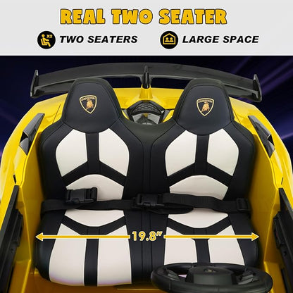 2-Seater Ride on Car 24V Electric Lamborghini for Kids High Speed 13km/h Drift Sports Car with PU Leather Seats w/Adjustable Safety Belt, 2 Speeds Mode, Music, Gifts for Children