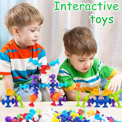 68 Piece Suction Cup Toys Bath Toys, Construction Set Silicone Building Blocks Stocking Stuffers DIY Blocks Sucker Toy Bathtub Toys, Sensory Toy for Toddlers 3-8 Year Old Boys Girls