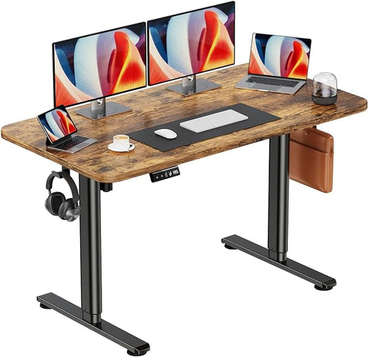 Electric Standing Desk Adjustable Height Sit Stand Desk, 48" x 24" Stand Up Desk, Low Noise Computer Desk, Home Office Desk with Whole-Piece Board, Memory Function & Child Lock