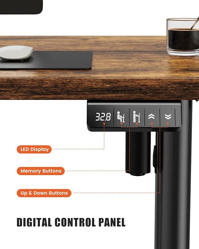 Electric Standing Desk Adjustable Height Stand Up Desk, 55" x 24" Sit Stand Desk, Low Noise Home Office Desk, Computer Desk with Splice Board, Child Lock & Memory Function, Rustic Brown