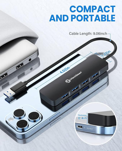 UtechSmart USB 3.0 Hub, 4 Port USB Hub Splitter with 5 Gbps Data Transfer, USB Expander Compatible for MacBook Pro 13/14/15/16, New Mac Air/Surface, ChromeBook, Multiport Charging & Connecting Adapter