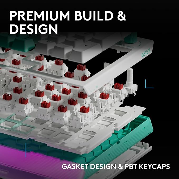 Logitech G512 X 98 TMR + Linear Switch Mechanical Gaming Keyboard - White | Hot-Swappable 9x TMR Rapid Trigger + Linear Mechanical Switches, Gasket, PBT Keycaps, <8K, LIGHTSYNC RGB, for PC & Mac