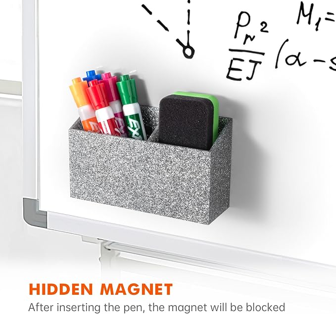 BEYGORM Magnetic Dry Erase Marker Holder for Whiteboard & Refrigerator | Non-slip Acrylic Pen Holder for Classroom, Fridge Magnet, Locker Organizer Accessories, Teacher & School Supplies(Silver)