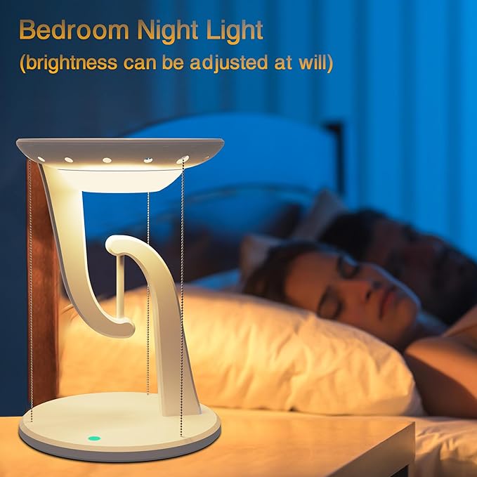 Night Light Wireless Charger Lamp,Ambient Light,LED Desk Lamp with Wireless Charger,Balance Magnetic Suspension Desk Light Creative Fun Bedside Lamp,Anti-Gravity Bedroom Table Lamp 3-Level Brightness