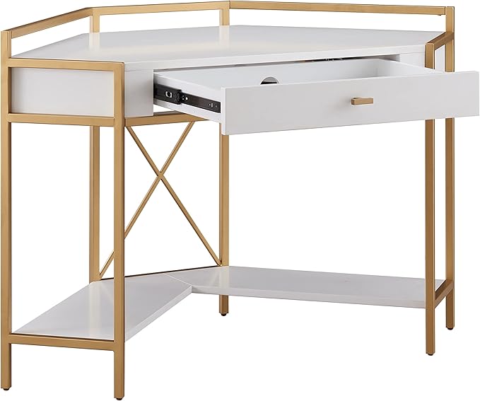 Leick Home 9230-WTGL Claudette Mixed Metal and Wood Desk, 48" W, White/gold