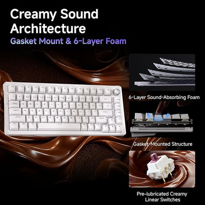 DIERYA DK81E 75% Mechanical Gaming Keyboard, Hot-Swappable, Wired, White | Gasket Mount, Pre-Lubed Linear Switches, 6-Layer Foam, Programmable, Volume Knob, RGB Backlight, Double-Shot Keycaps