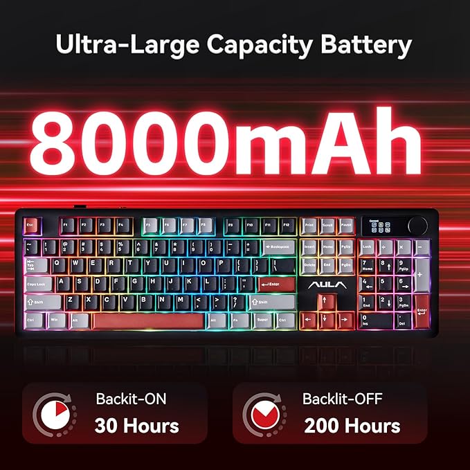 AULA F106 Pro Wireless Gaming Keyboard Creamy Mechanical Keyboards 104 Keys | 8000mAh,Hot Swappable Custom Full Size Knob&Screen,RGB Backlit,Pre-lubed Blaze Switches,PBT Keycaps,Tri-Mode BT/2.4GHz/USB-C