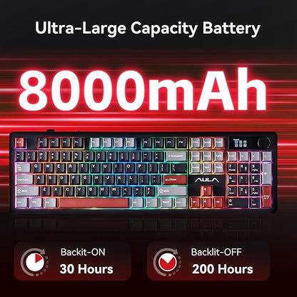 AULA F106 Pro Wireless Gaming Keyboard Creamy Mechanical Keyboards 104 Keys | 8000mAh,Hot Swappable Custom Full Size Knob&Screen,RGB Backlit,Pre-lubed Blaze Switches,PBT Keycaps,Tri-Mode BT/2.4GHz/USB-C