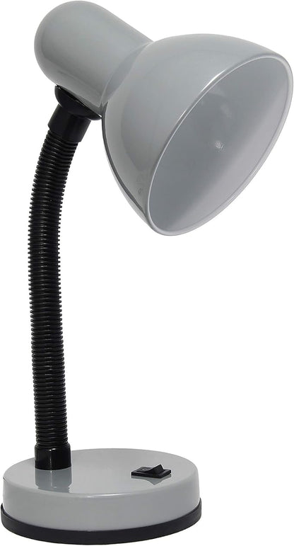 Simple Designs LD1003-SLV Basic Metal Desk Lamp with Flexible Hose Neck for Office, Living Room, Bedroom, College Dorm, Bookshelf, Silver