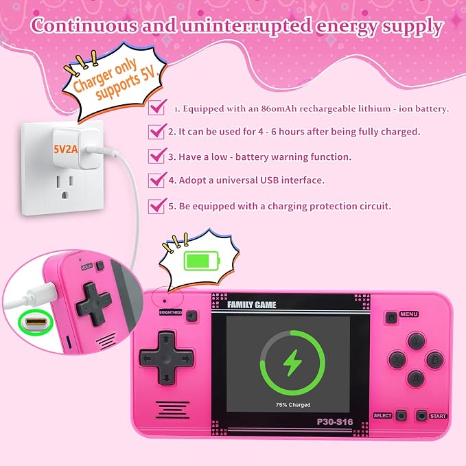Handheld Game for Kids -Preloaded 220 Retro Video Games, Portable Gaming Player with Rechargeable Battery 3.0" LCD Screen, Mini Arcade Electronic Toy Gifts for Boys Girls (Red)