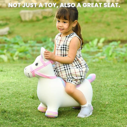 Hopper Toy 2 Year Old Boy, Toddler Plush Bounce Animals, Ride on Bouncing Plush Inflatable Horse, Outdoor Indoor Hopping Horse Bouncer, Birthday Gifts for 18m -5 Years Old Kid (White)