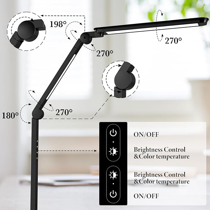 LED Desk Lamp with USB Charging Ports,Creative Touch Reading Light, with Memory Dual Light and Adjustable Swing Arm,15W 4 CCT Eye-Care Modes & 4 Brightness Levels Table Lamp for Home Office-Black
