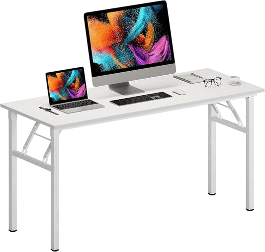 Need Office Computer Desk 60 Inch Sturdy Folding Laptop Table White | White Frame Writing Gaming Work Table/Foldable Home Office Desk/Sewing Table, No Assembly Required