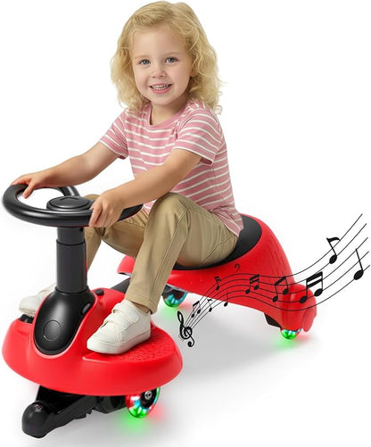 6V Electric Wiggle Car for Kids, 2-in-1 Ride On Swing Toy with Pedal, Adjustable Seat, 360° Steering, LED Flashing Wheels & Built-in Music, Anti-Rollover Ride-on Toy for Toddlers Ages 3+ Black