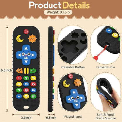 Baby Teething Toys Silicone Baby Remote Teether Over 3 Months - Baby Essentials Sensory Chew Toys - Baby Teether for Teething Relief - BPA Free Infant Toys Baby Shower Gifts (1, Black)