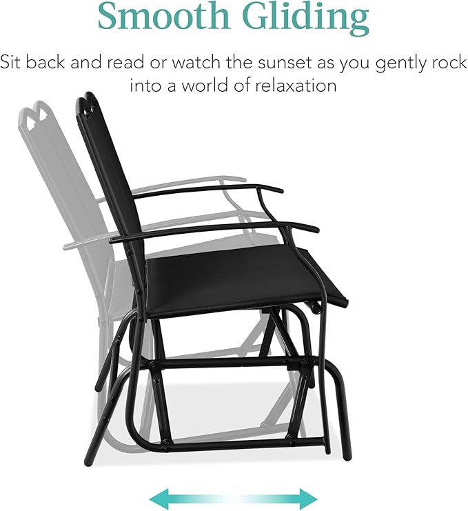 Best Choice Products 2-Person Outdoor Patio Swing Glider Steel Bench Loveseat Rocker for Deck, Porch w/Textilene Fabric, Steel Frame - Black