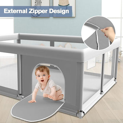 65×50 Inches Baby Playpen, Playpen for Babies and Toddlers, Baby Play Yards Indoor & Outdoor, Sturdy Safety Play Pen with Soft Breathable Mesh, Toddlers Activity Center with Anti-Slip Base