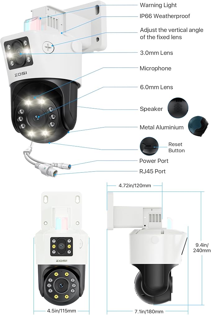 ZOSI 4K 8MP Dual-Lens Add-on PoE Security Camera Outdoor, 360° Pan Tilt IP Camera (4MP+4MP), Human Vehicle Detection, Color Night Vision, Human Tracking, Two-Way Audio, Works with Our PoE NVR Only