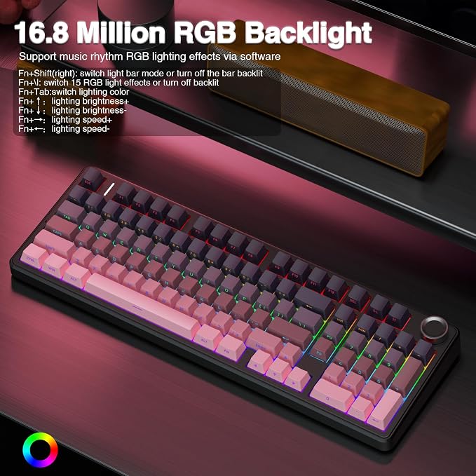 AULA F99 Pro Wireless Mechanical Keyboard with Knob,Tri-Mode BT5.0/USB-C/2.4GHz Hot Swappable Keyboard,Gasket Structure,Creamy Sound,RGB Backlit Computer Gaming Keyboards