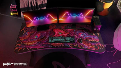 Arozzi Arena Special Edition Ultrawide Curved Gaming and Office Desk with Full Surface Water Resistant Desk Mat Custom Monitor Mount Cable Management Cut Outs - Crawling Chaos