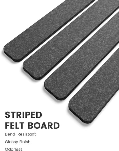 Fluxynara 13" x 2" Felt Wall Panels, Charcoal Gray | 5-Pack Cork Board Alternative with 35 Push Pins, Adhesive Mounting for Bedroom Door or Home Office