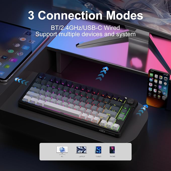 MageGee Wireless Gaming Keyboard 81 Keys RGB Backlit Tri-Mode Bluetooth 2.4G USB-C Rechargeable Mechanical Feel Keyboard 4000mAh Battery Knob Control 26-Key Anti-Ghosting for PC Mac Windows – GK950