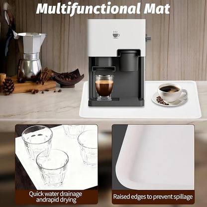 Coffee Mat, 19.7"x15" Coffee Mat, Espresso Maker and Kitchen Counter, Bar Accessories for Countertop, Dish Drying Mat, Anti-Slip, Anti-Vibration Pad for Espresso Machine, White