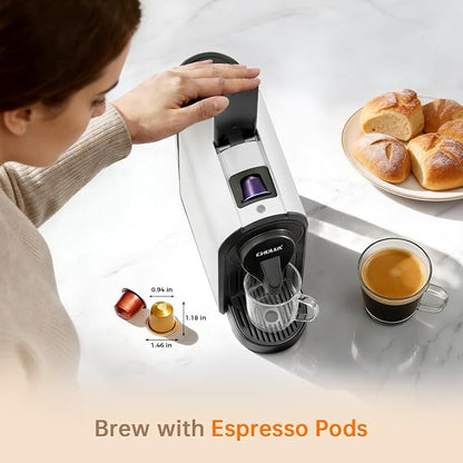 CHULUX Bafè-Pro Espresso Machine for Nes Original Pods, Fast Brewing, White | 1400W Rapid Heating, Espresso Lungo Buttons, Used Capsule Drawer, Auto-Eject System, 24oz Removable Reservoir, Mini Footprint