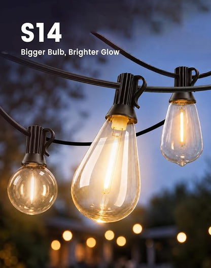 Solar String Lights Outdoor Waterproof, 120FT(2*60) 52 LED S14 Shatterproof Edison Bulbs, 2FT Spacing, 3 Modes, Dimmable, Timer, USB Solar Powered Hanging Patio Lights for Outside, Backyard