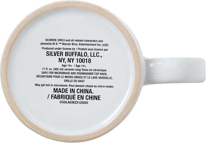 Silver Buffalo Gilmore Girls Coffee, Wax Resist Ceramic Pottery Mug, 17oz | Lukes, Cup, Pot Logo, 0.5 Liters