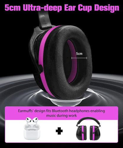 ZOHAN 012 Noise Reduction Earmuffs 2 Packs for Hearing Protection, NRR 28dB Adjustable Safety Ear Muffs for Mowing, Autism