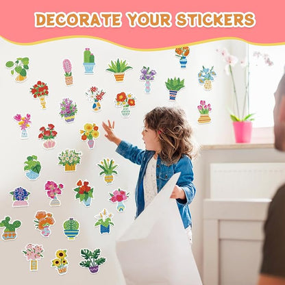 Labeol Diamond Art Kits for Kids Boys and Girls Ages 6-8-10-12 Easy to DIY Creative Diamond Art Sticker Craft by Numbers Kits for Kids and Adult Beginners (Potted Plant)