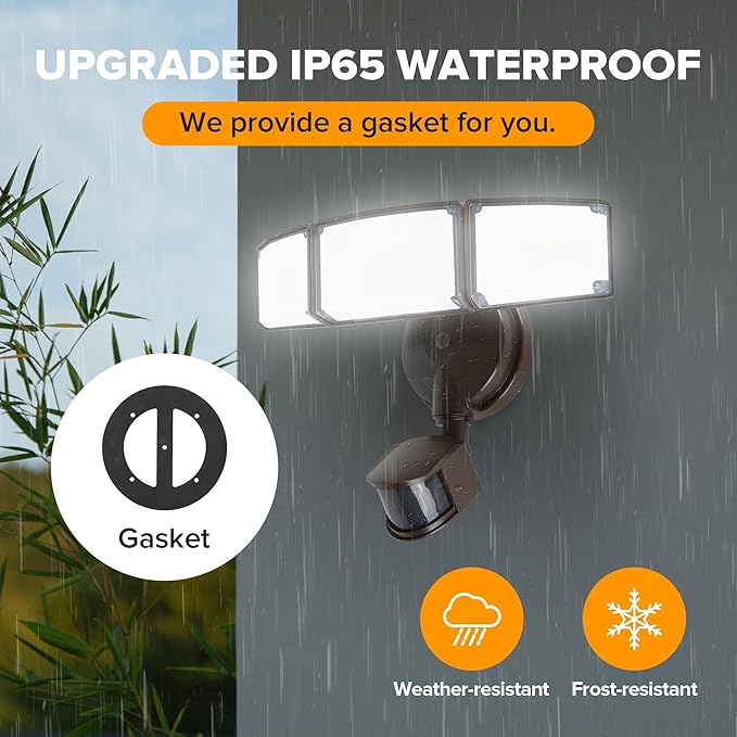 LUTEC 72W 7500LM LED Security Lights Motion Sensor Light Outdoor, 5000K Daylight, IP65 Waterproof, Dusk to Dawn, 3-Head Motion Detected Flood Light for Garage, Yard, Porch(Brown)