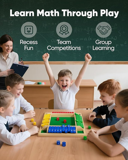 Classic Original Shut The Box Game, Math Dice Board Game for Family Night Classroom Travel, Wooden Table for Group Kid Adult Senior, Camp Party Bar, Easy Quick and Fun, 2-4 Players