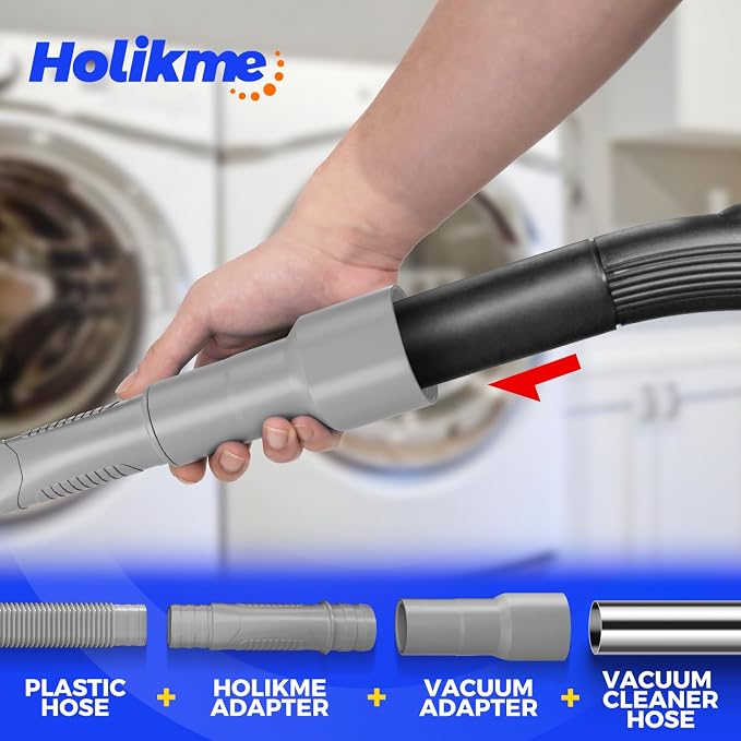 Holikme Dryer Vent Cleaner Kit – Gray Lint Vacuum Attachment | Dryer Vent Vacuum Hose Replacement Parts Reach Deep Inside Vents - Remove Hidden Lint, Speed Drying & Reduce Fire Risk