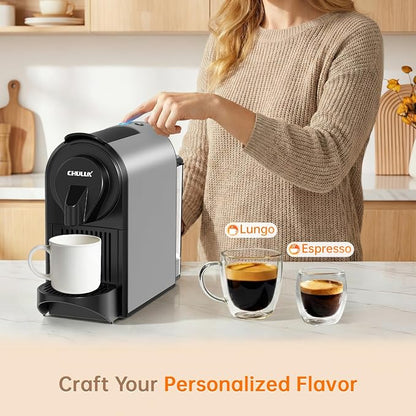 CHULUX Bafè-Pro Espresso Maker for Nes Pod, 20 Bar High Pressure Pump, Gray | 1400W Rapid Heating, Espresso Lungo Buttons, Used Capsule Drawer, Auto-Eject System, 24oz Removable Reservoir, Mini Footprint