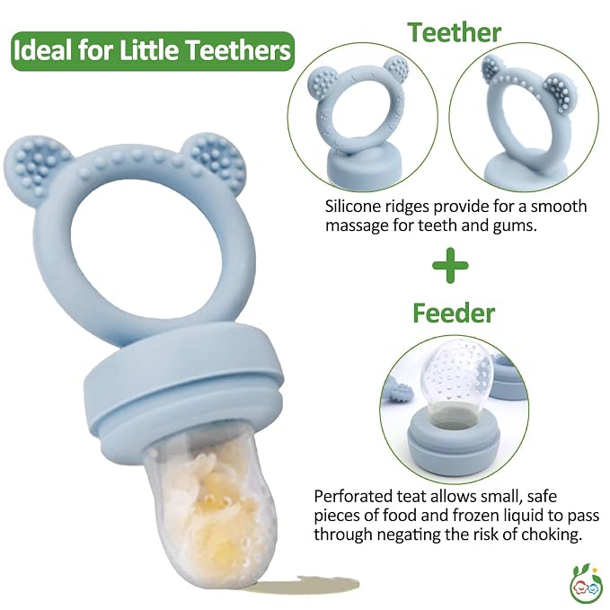 Silicone Baby Fruit Food Feeder & Mini Freezer Nibble Tray, Breastmilk Popsicle Molds for Baby Teething Relief, BPA Free Silicone Teething Toys Feeder for Safe Infant Self Feeding, Extra Food Pouches