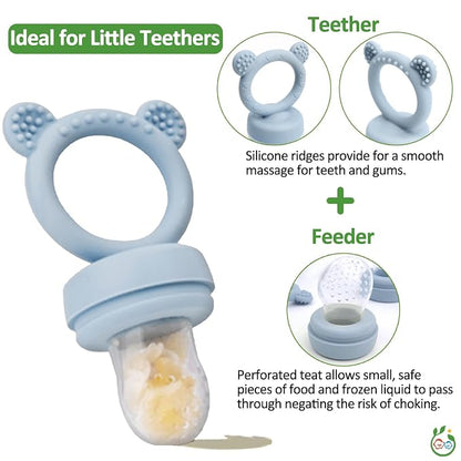 Silicone Baby Fruit Food Feeder & Mini Freezer Nibble Tray, Breastmilk Popsicle Molds for Baby Teething Relief, BPA Free Silicone Teething Toys Feeder for Safe Infant Self Feeding, Extra Food Pouches